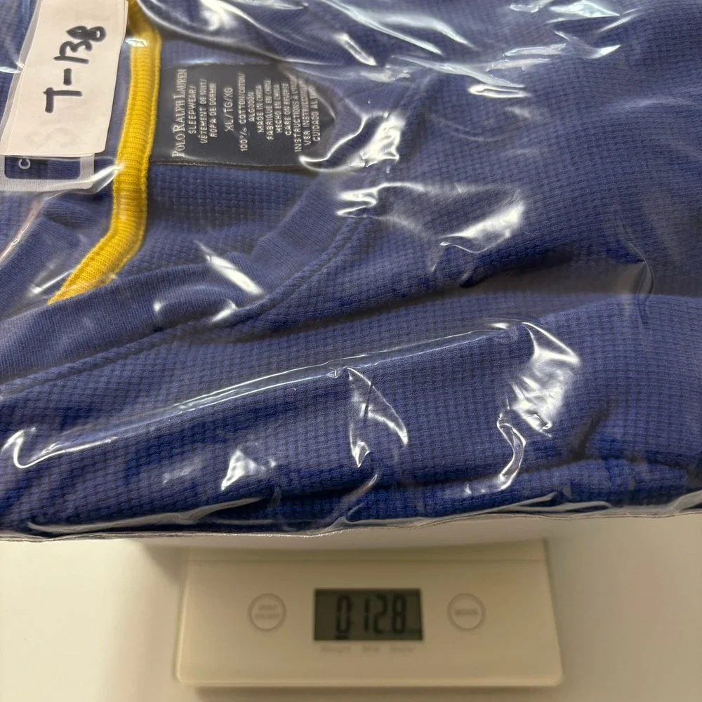 Polo Ralph Lauren Blue Thermal Waffle Knit Sleepwear‎ Shirt Mens XL Yellow Pony